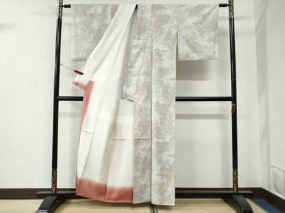 平和屋着物●本場大島紬　白大島　120亀甲　霞樹林文　正絹　逸品　CABE3135yc
