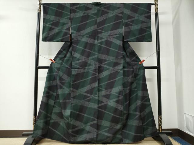 平和屋着物●結城紬　80亀甲　竹並び吉祥文　正絹　逸品　CABE3138yc