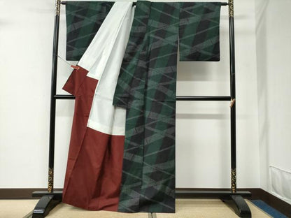 平和屋着物●結城紬　80亀甲　竹並び吉祥文　正絹　逸品　CABE3138yc