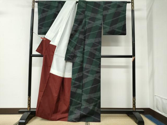 平和屋着物●結城紬　80亀甲　竹並び吉祥文　正絹　逸品　CABE3138yc