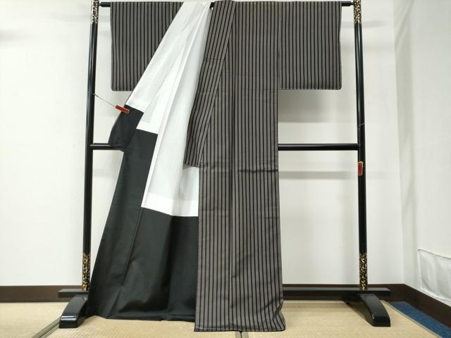 平和屋着物●本場縞大島紬　間道　大島紬美幸謹製　証紙付き　ロング丈　正絹　逸品　未使用　CABE3141yc