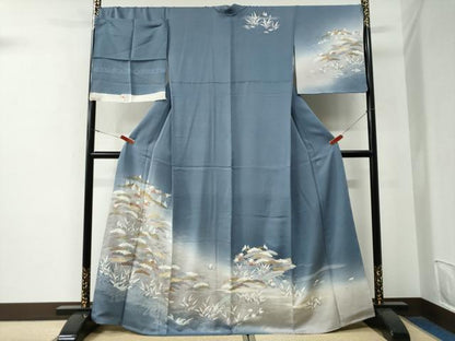 平和屋着物●訪問着　駒刺繍　華風　浜松風景文　暈し染め　金彩　反端付き　正絹　逸品　未使用　CABE3143yc