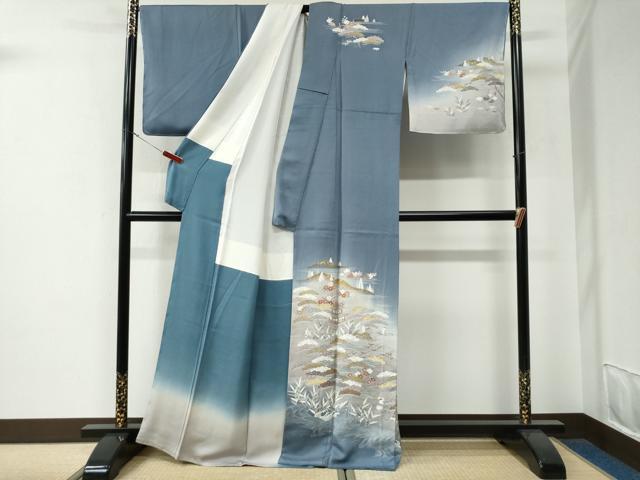 平和屋着物●訪問着　駒刺繍　華風　浜松風景文　暈し染め　金彩　反端付き　正絹　逸品　未使用　CABE3143yc