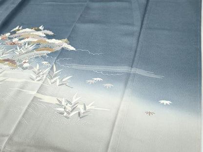 平和屋着物●訪問着　駒刺繍　華風　浜松風景文　暈し染め　金彩　反端付き　正絹　逸品　未使用　CABE3143yc