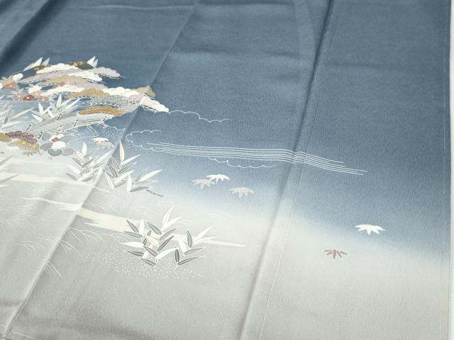 平和屋着物●訪問着　駒刺繍　華風　浜松風景文　暈し染め　金彩　反端付き　正絹　逸品　未使用　CABE3143yc