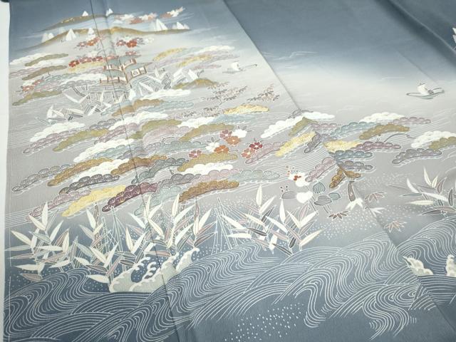 平和屋着物●訪問着　駒刺繍　華風　浜松風景文　暈し染め　金彩　反端付き　正絹　逸品　未使用　CABE3143yc