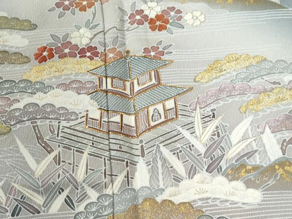 平和屋着物●訪問着　駒刺繍　華風　浜松風景文　暈し染め　金彩　反端付き　正絹　逸品　未使用　CABE3143yc