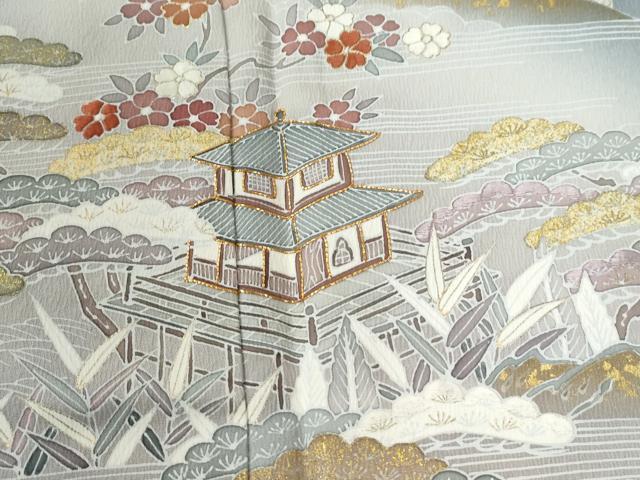 平和屋着物●訪問着　駒刺繍　華風　浜松風景文　暈し染め　金彩　反端付き　正絹　逸品　未使用　CABE3143yc