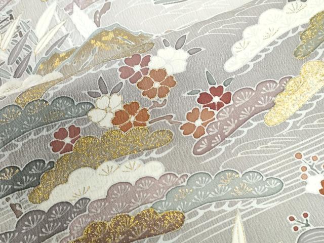 平和屋着物●訪問着　駒刺繍　華風　浜松風景文　暈し染め　金彩　反端付き　正絹　逸品　未使用　CABE3143yc