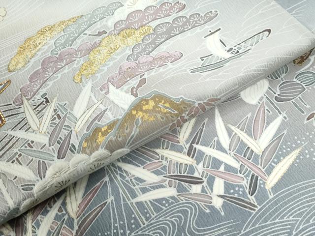 平和屋着物●訪問着　駒刺繍　華風　浜松風景文　暈し染め　金彩　反端付き　正絹　逸品　未使用　CABE3143yc