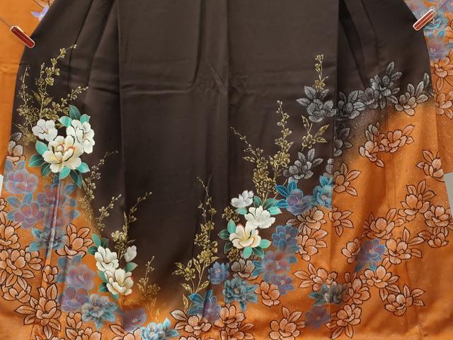 平和屋着物●豪華振袖・長襦袢セット　駒刺繍　草花文　ラメ糸　暈し染め　金彩　正絹　逸品　CABE3145yc