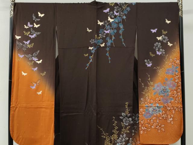 平和屋着物●豪華振袖・長襦袢セット　駒刺繍　草花文　ラメ糸　暈し染め　金彩　正絹　逸品　CABE3145yc