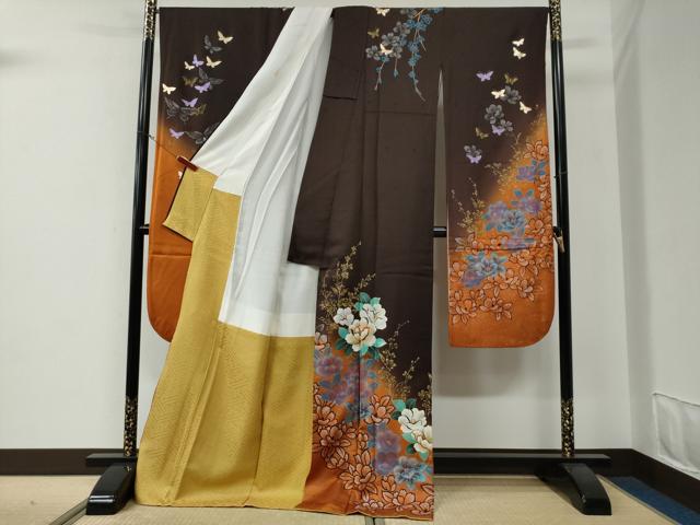 平和屋着物●豪華振袖・長襦袢セット　駒刺繍　草花文　ラメ糸　暈し染め　金彩　正絹　逸品　CABE3145yc