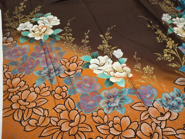 平和屋着物●豪華振袖・長襦袢セット　駒刺繍　草花文　ラメ糸　暈し染め　金彩　正絹　逸品　CABE3145yc