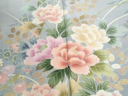 平和屋着物●訪問着　作家物　南天牡丹花文　暈し染め　正絹　逸品　CABE3146yc