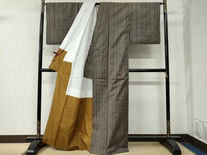 平和屋着物●本場大島紬　割り込み絣　吉祥間道　正絹　逸品　CABE3148yc