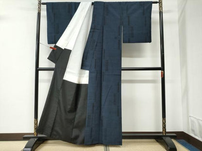平和屋着物●結城紬　100亀甲　短冊吉祥文　正絹　逸品　CABE3149yc