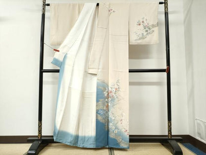 平和屋着物●訪問着　枝花文　暈し染め　金銀彩　正絹　逸品　CABE3150yc