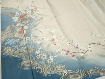 平和屋着物●訪問着　枝花文　暈し染め　金銀彩　正絹　逸品　CABE3150yc