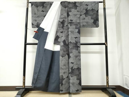 平和屋着物●上質な紬　牡丹　正絹　逸品　CABE3151yc