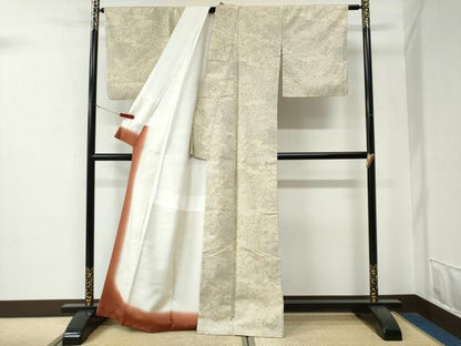 平和屋着物●結城紬　100亀甲　雲取り草花文　正絹　逸品　CABE3156yc