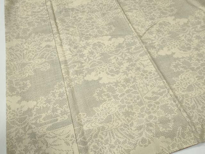 平和屋着物●結城紬　100亀甲　雲取り草花文　正絹　逸品　CABE3156yc