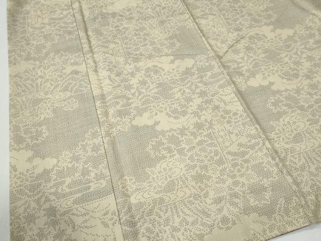 平和屋着物●結城紬　100亀甲　雲取り草花文　正絹　逸品　CABE3156yc