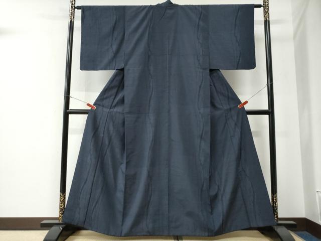平和屋着物●本塩沢　110亀甲　よろけ縞　正絹　逸品　CABE3157yc