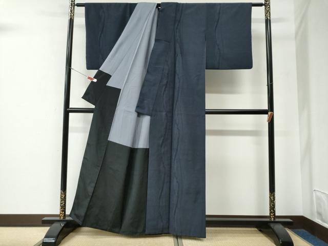平和屋着物●本塩沢　110亀甲　よろけ縞　正絹　逸品　CABE3157yc