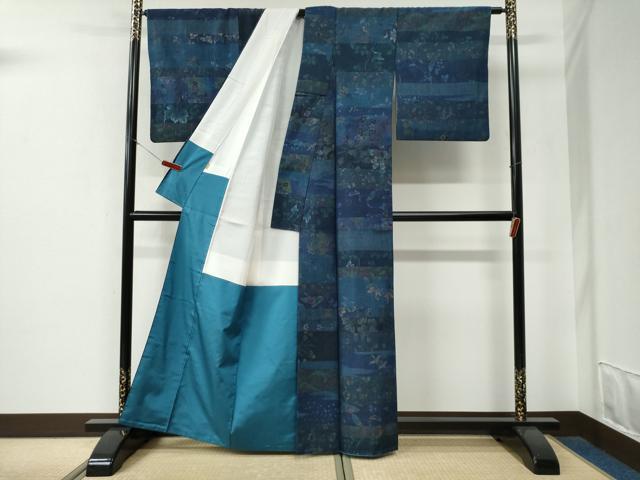 平和屋着物●小千谷紬　横段飛鶴草花文　ますいわ屋扱い　正絹　逸品　CABE3158yc