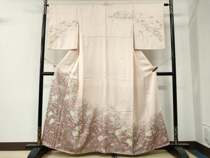 平和屋着物●訪問着　総刺繍　花車文　暈し染め　金糸　正絹　逸品　CABE3164yc