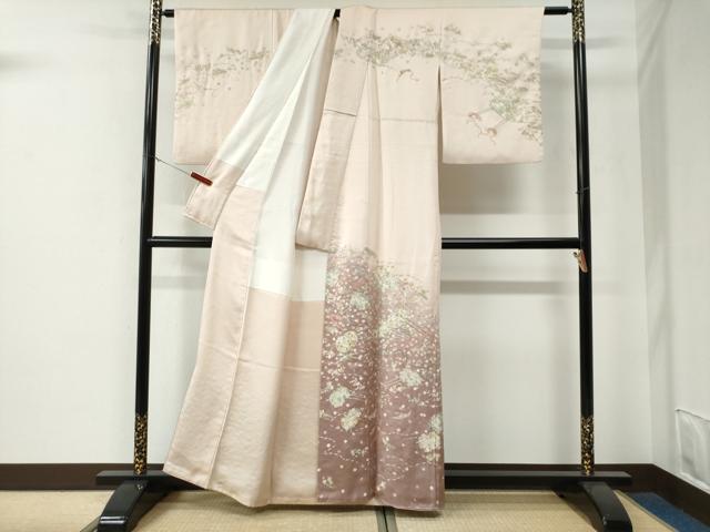 平和屋着物●訪問着　総刺繍　花車文　暈し染め　金糸　正絹　逸品　CABE3164yc