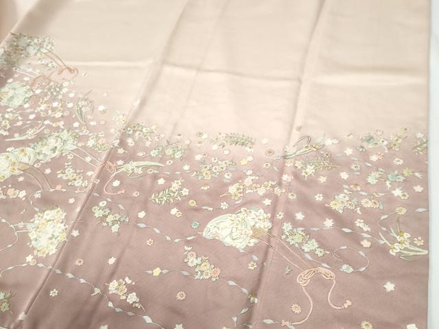 平和屋着物●訪問着　総刺繍　花車文　暈し染め　金糸　正絹　逸品　CABE3164yc
