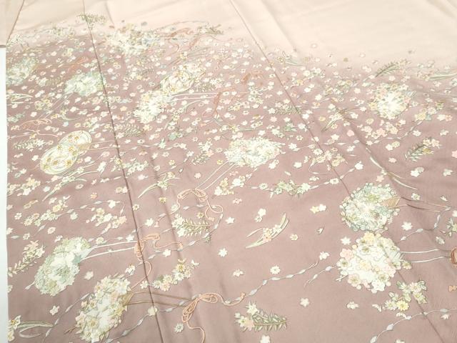 平和屋着物●訪問着　総刺繍　花車文　暈し染め　金糸　正絹　逸品　CABE3164yc