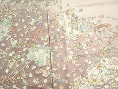 平和屋着物●訪問着　総刺繍　花車文　暈し染め　金糸　正絹　逸品　CABE3164yc