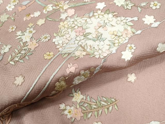 平和屋着物●訪問着　総刺繍　花車文　暈し染め　金糸　正絹　逸品　CABE3164yc