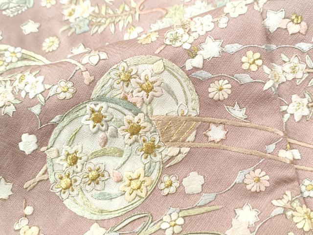 平和屋着物●訪問着　総刺繍　花車文　暈し染め　金糸　正絹　逸品　CABE3164yc