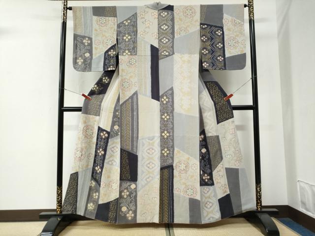 平和屋着物●上質な小紋　胴抜き仕立て　駒刺繍　絞り　吉祥花唐草文　金彩　鬼しぼ縮緬　正絹　逸品　CABE3167yc