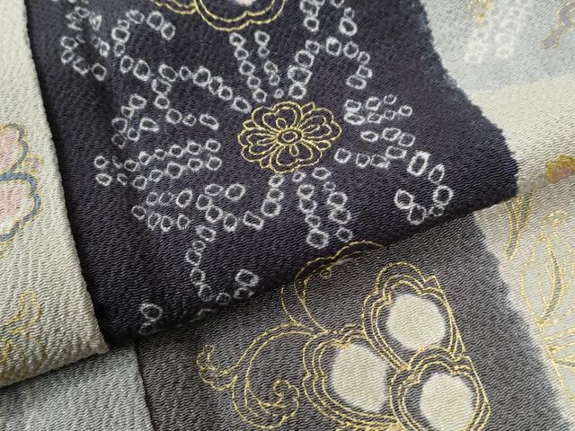 平和屋着物●上質な小紋　胴抜き仕立て　駒刺繍　絞り　吉祥花唐草文　金彩　鬼しぼ縮緬　正絹　逸品　CABE3167yc