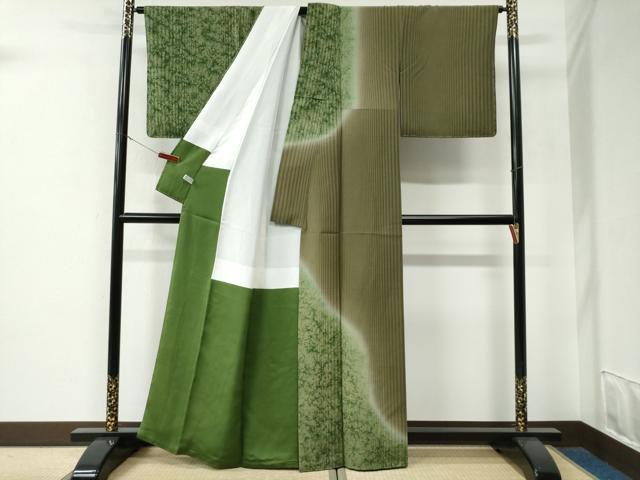 平和屋着物●訪問着　作家物　自然の恵　土の精　縞　霞吉祥文　暈し染め　正絹　逸品　CABE3175yc