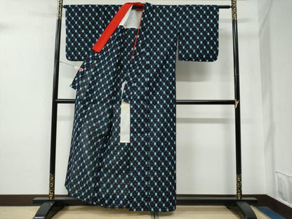平和屋着物●久留米絣　単衣　吉祥文　綿　逸品　CABE3177yc