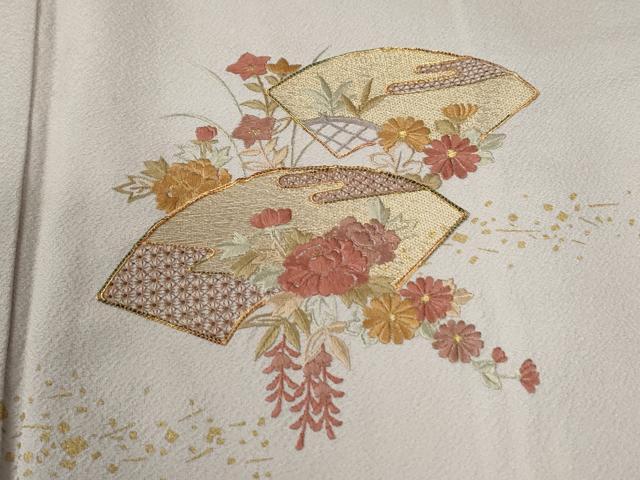 平和屋着物●中国三大刺繍　スワトウ刺繍　総刺繍　訪問着　駒刺繍　地紙草花文　暈し染め　金彩　正絹　逸品　CABE3180yc