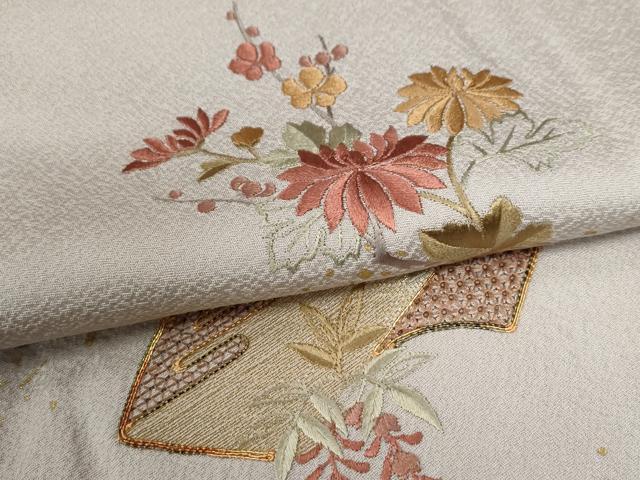 平和屋着物●中国三大刺繍　スワトウ刺繍　総刺繍　訪問着　駒刺繍　地紙草花文　暈し染め　金彩　正絹　逸品　CABE3180yc