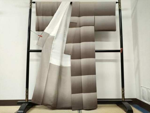 平和屋着物●上質な小紋　横縞　銀通し地　正絹　逸品　CABE3190yc