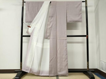 平和屋着物●加賀友禅の巨匠　初代　由水十久監修　縦節紬　色無地　紅藤色　正絹　逸品　CABE3191yc