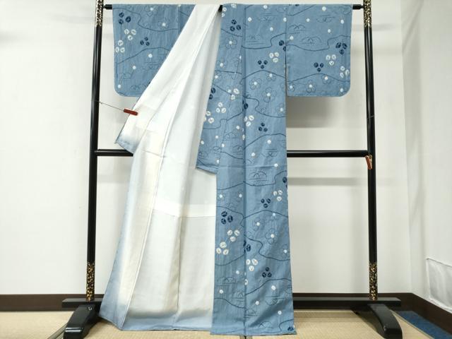平和屋着物●上質な紬　絞り　藍　舞花文　正絹　逸品　未使用　CABE3192yc