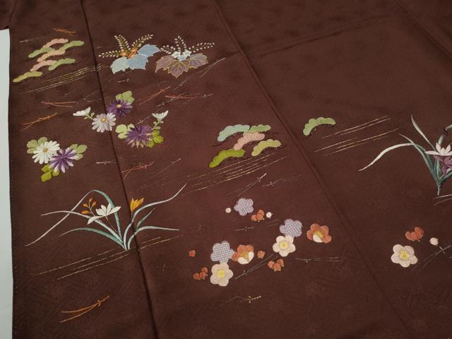 平和屋着物●加賀友禅の巨匠　初代　由水十久　色留袖　総刺繍　溢れ松葉桐松花文　金銀彩　正絹　逸品　CABE3194yc