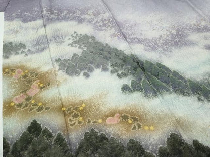 平和屋着物●吉乃一廉　幻の辻が花　訪問着　樹林文　暈し染め　金通し地　正絹　逸品　CABE3195yc