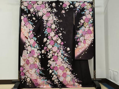 平和屋着物●豪華振袖　牡丹花文　ラインストーン　ラメ糸　暈し染め　金銀彩　正絹　逸品　CABE3196yc