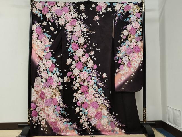 平和屋着物●豪華振袖　牡丹花文　ラインストーン　ラメ糸　暈し染め　金銀彩　正絹　逸品　CABE3196yc
